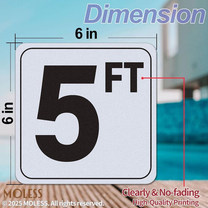 MOLESS 5FT Pool Depth Marker Stickers – 6x6″ Anti-Slip Vinyl Tile Stickers for Swimming Pool Safety Signs, Adhesive Pool Depth Markers for Decks, 5 FT (1 Pack) - Image 2